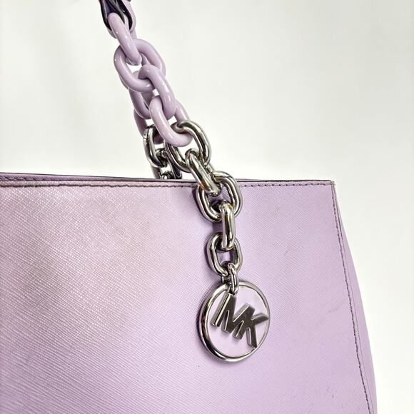 MICHAEL KORS Cynthia Convertible Satchel Purple Crossbody Dual Chain Handles - Picture 8 of 14